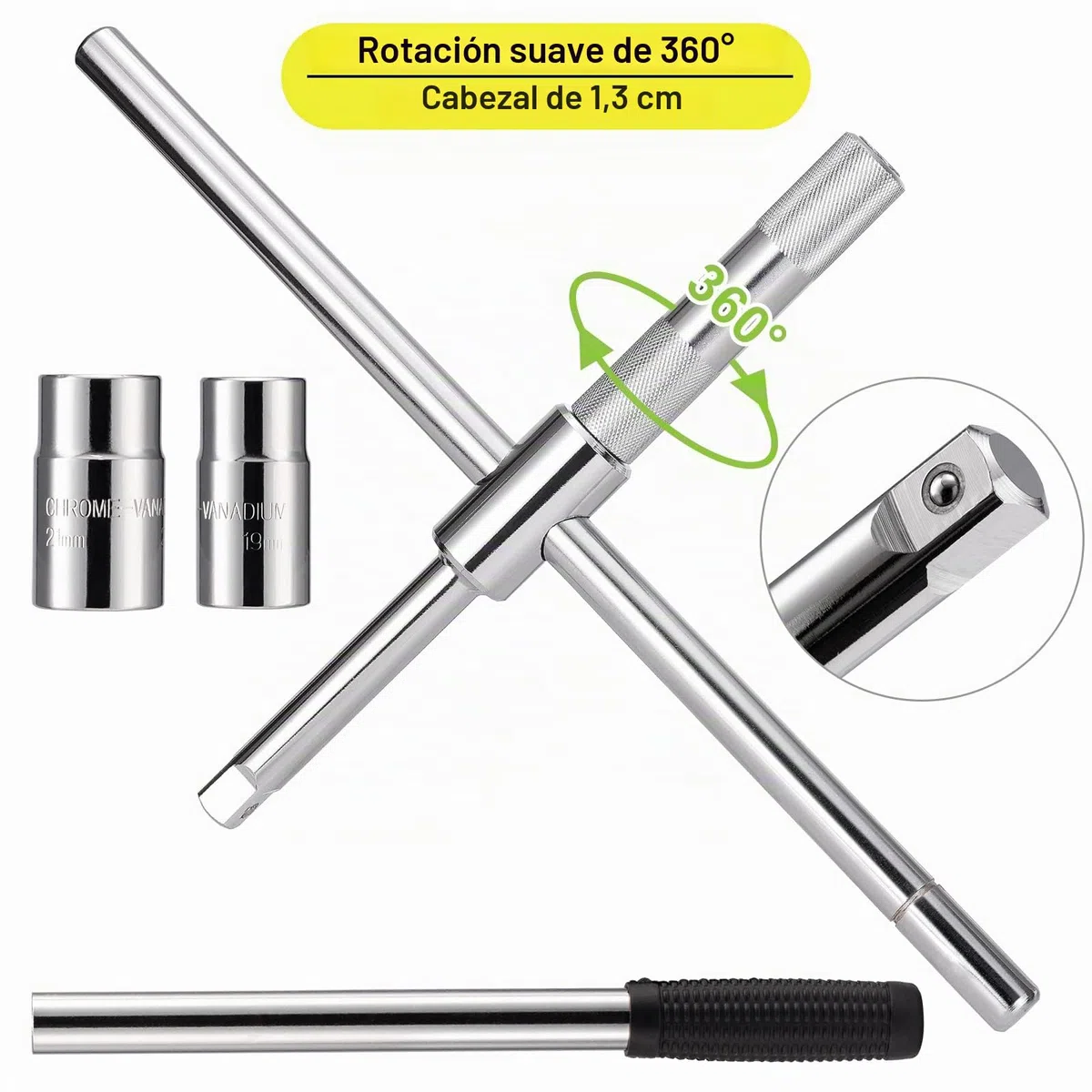 Spurtar Llave de Rueda de Cruz 17 19 21 23mm Extensible Rueda Telescópica Coche Furgoneta Brace Enchufe Neumático Tuerca Llave