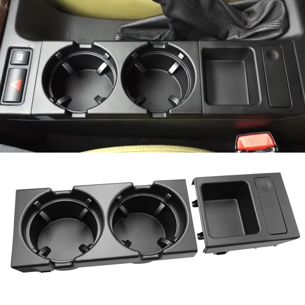 TTCR-II Compatible con Portavasos Coche BMW Serie 3 E46 1997-2006 Soporte Bebidas para Consola Central 3er 316i 318i 318d 320i 320d 323i 325i 325xi 328i 330i 330xi M3 (51168217953)-Negro