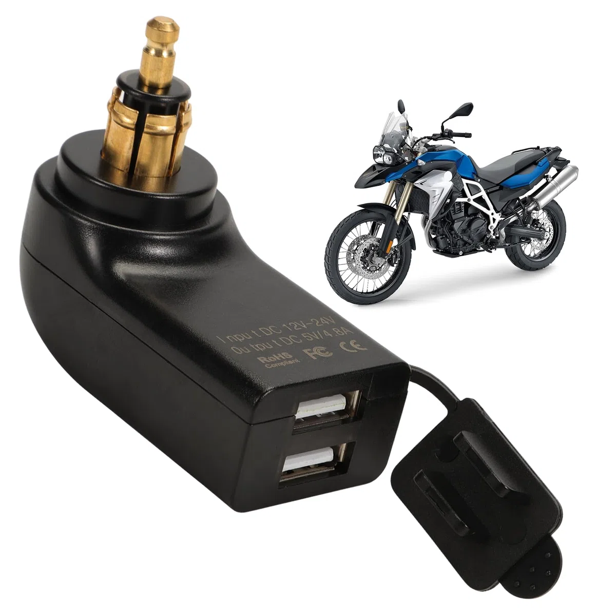 Adaptador Cargador Motocicleta USB Puertos, para Modelos BMW F800gs, F650gs Y F700gs Conector Carga Rápida Adaptador Toma Tapa Goma Impermeable, 12-24 V CC, 2.4 A, para F1200gs RT