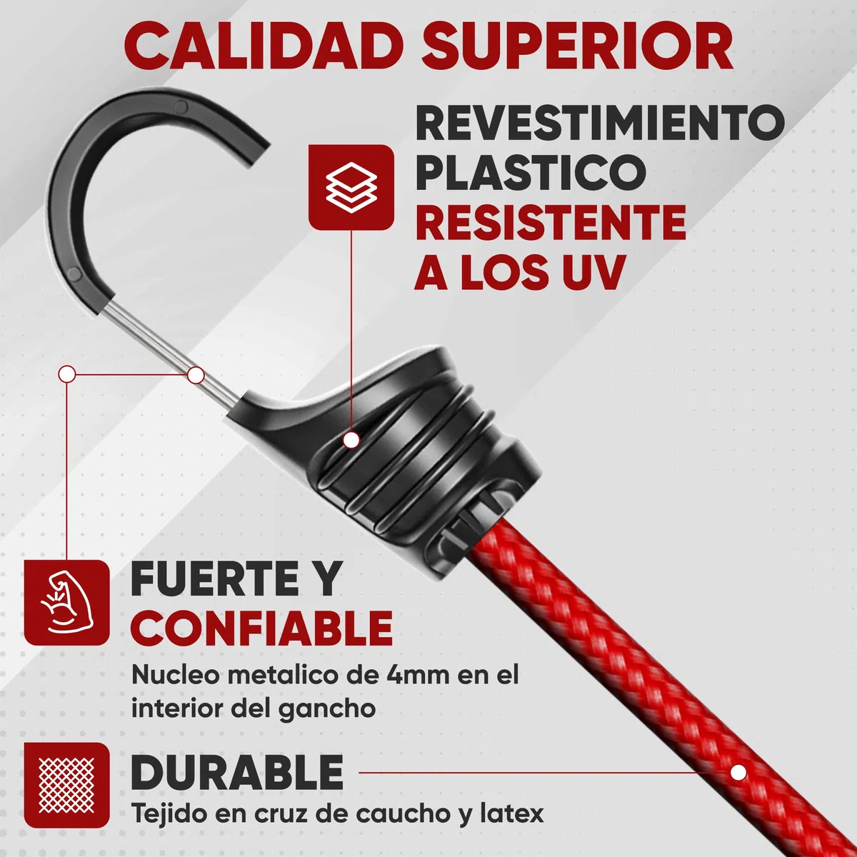 FORTEM Multipack Accesorios de Coche, 32 Piezas Muy Resistentes - Pulpos Elásticos con Gancho - Tensores de Lona - Cinchas de Amarre Elásticas con Bola - Ganchos de Metal plastificado