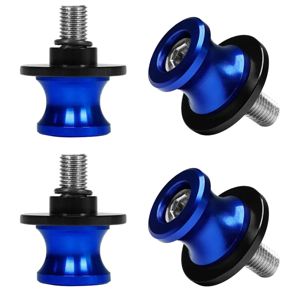 4 Piezas Diábolos para Moto: M10 Azul Carretes de Brazo Oscilante Aluminio CNC, Brazo Oscilante Motocicleta, Caballetes Traseros de Moto, Brazo Oscilante Motocicleta, Motocicleta CNC Soporte Trasero