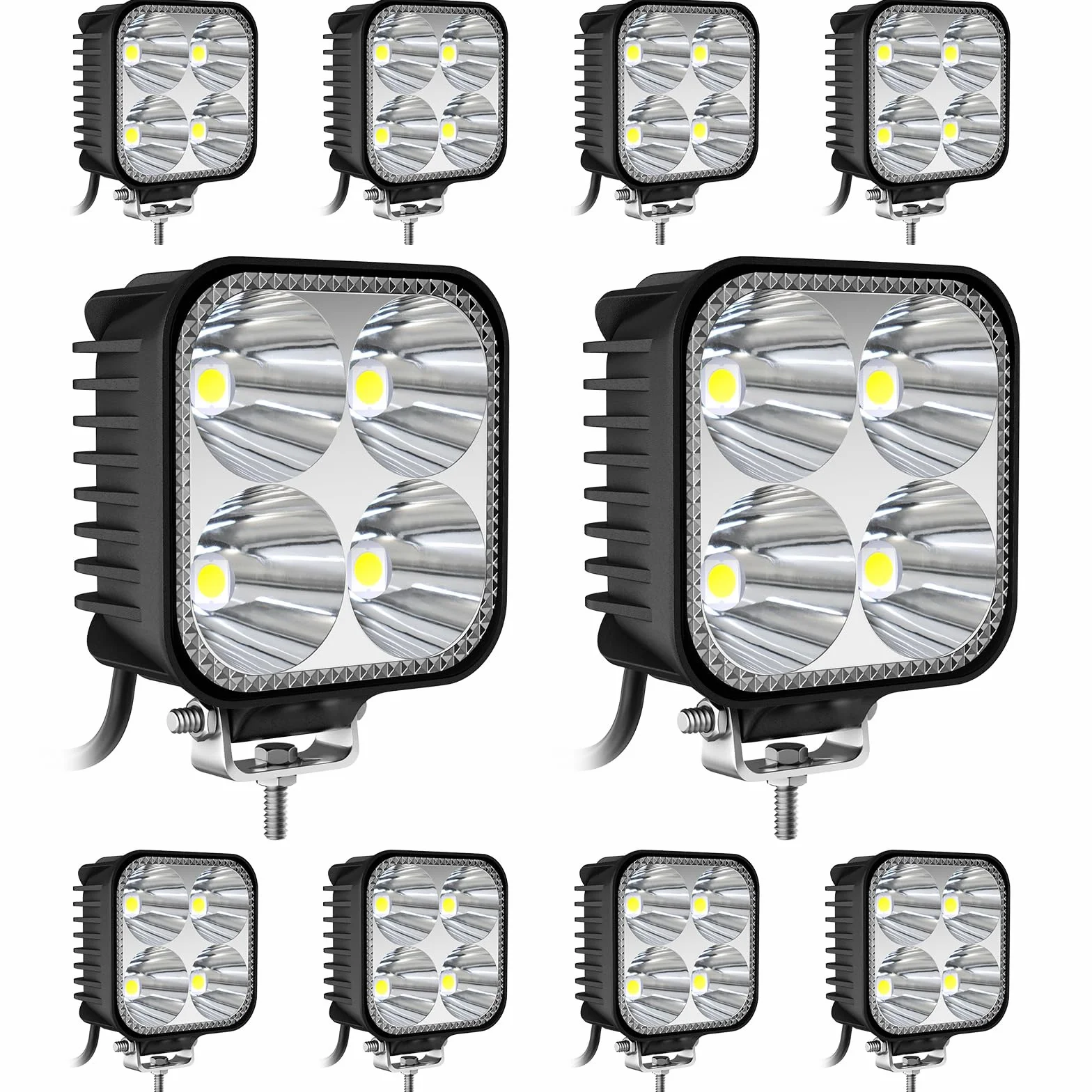 antom 10 PCS Faro de trabajo 2.8 Pulgadas Focos Led 68W Mini 12V 24V Square Faros 3,500LM 6000K IP68 Impermeable -Dos modelos Siempre encendido y parpadeante para Moto ATV SUV Tractor Camión Barco