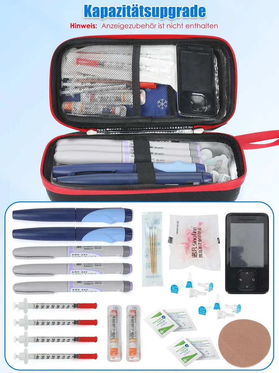 YOUSHARES Bolsa de Insulina con Pantalla Temperatura, Estuche Térmico Portátil con 2 Bolsas de Hielo TSA, Nevera Medicamentos Portatil Impermeable y Resistente para Viaje (Negro)