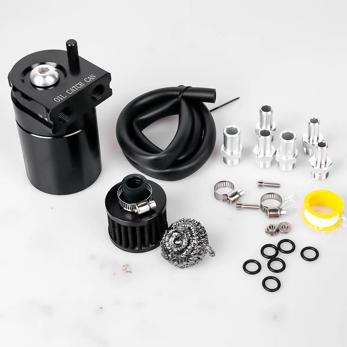 GBKDQQ Depósito de Captura de Aceite Universal 300ml (Negro) - Depósito de Separación de Aceite con Filtro de Aire y Accesorios, Depósito de Aceite de Aluminio para Auto/Motocicleta