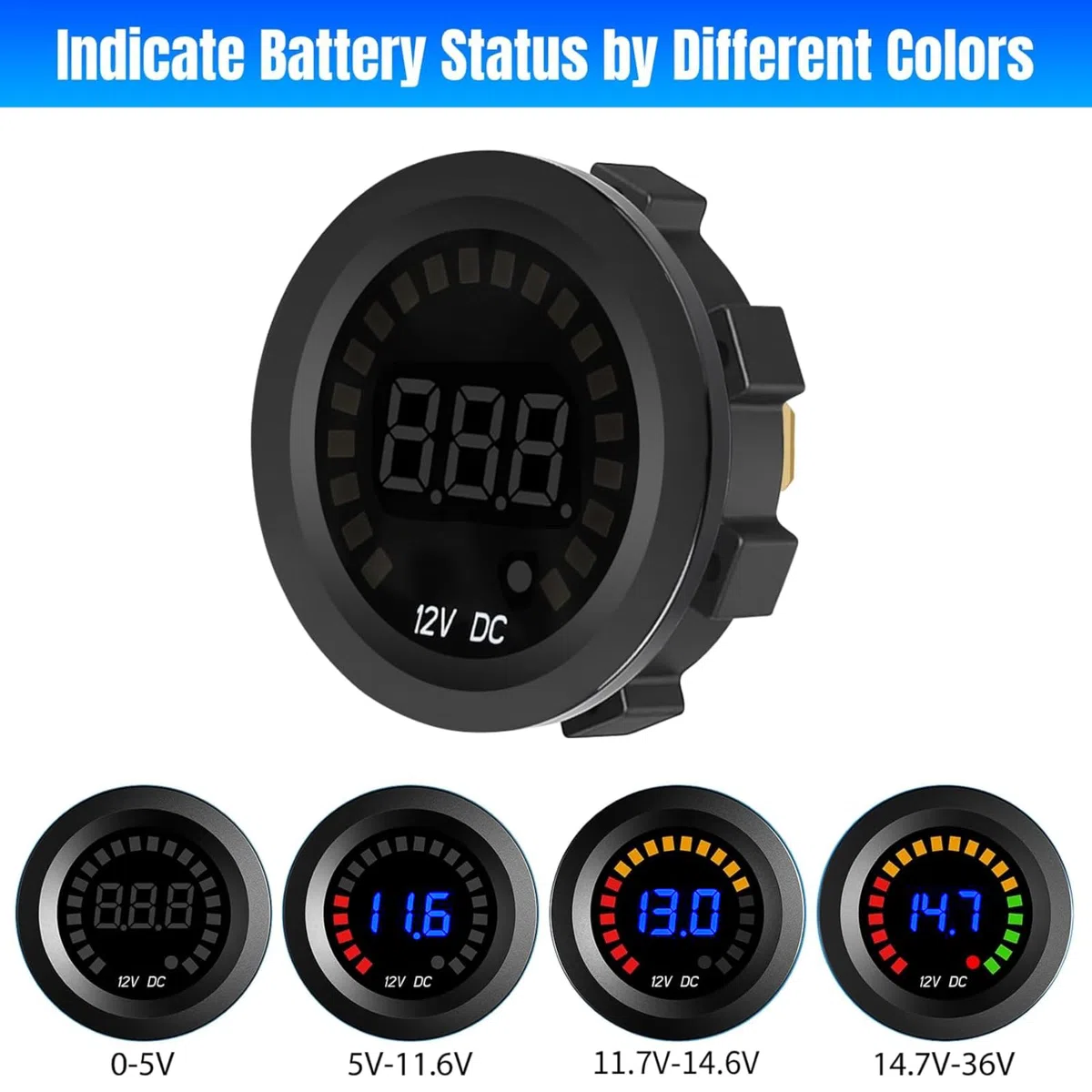 Linkstyle 2 Piezas DC Voltímetro 12V 24V, Impermeable Pantalla Digital LED Voltaje Redondo, Bateria Voltaje Medidor para Coche Marino Motocicleta