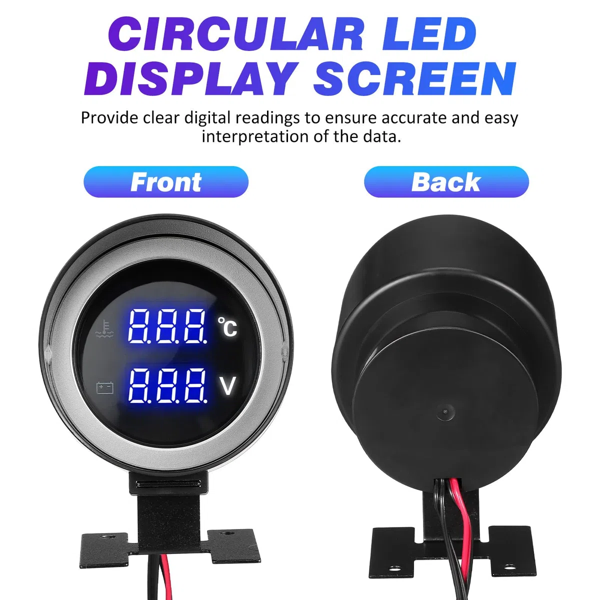 Happyyami Medidor Digital Multifunción para Temperatura Agua Y Voltaje Pantalla Led Redonda con Alarma Kit para Coche Y Moto Temperatura Coche para Control Motor Y Refrigerante