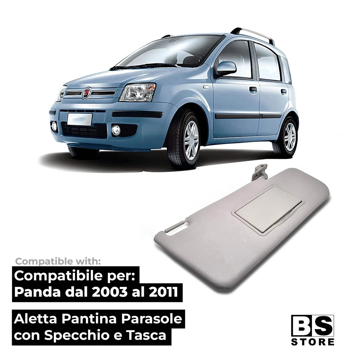 BSSTORE Parasol Pantina para Panda de 2003 a 2011 | Espejo con puerta (derecho - lado del pasajero)