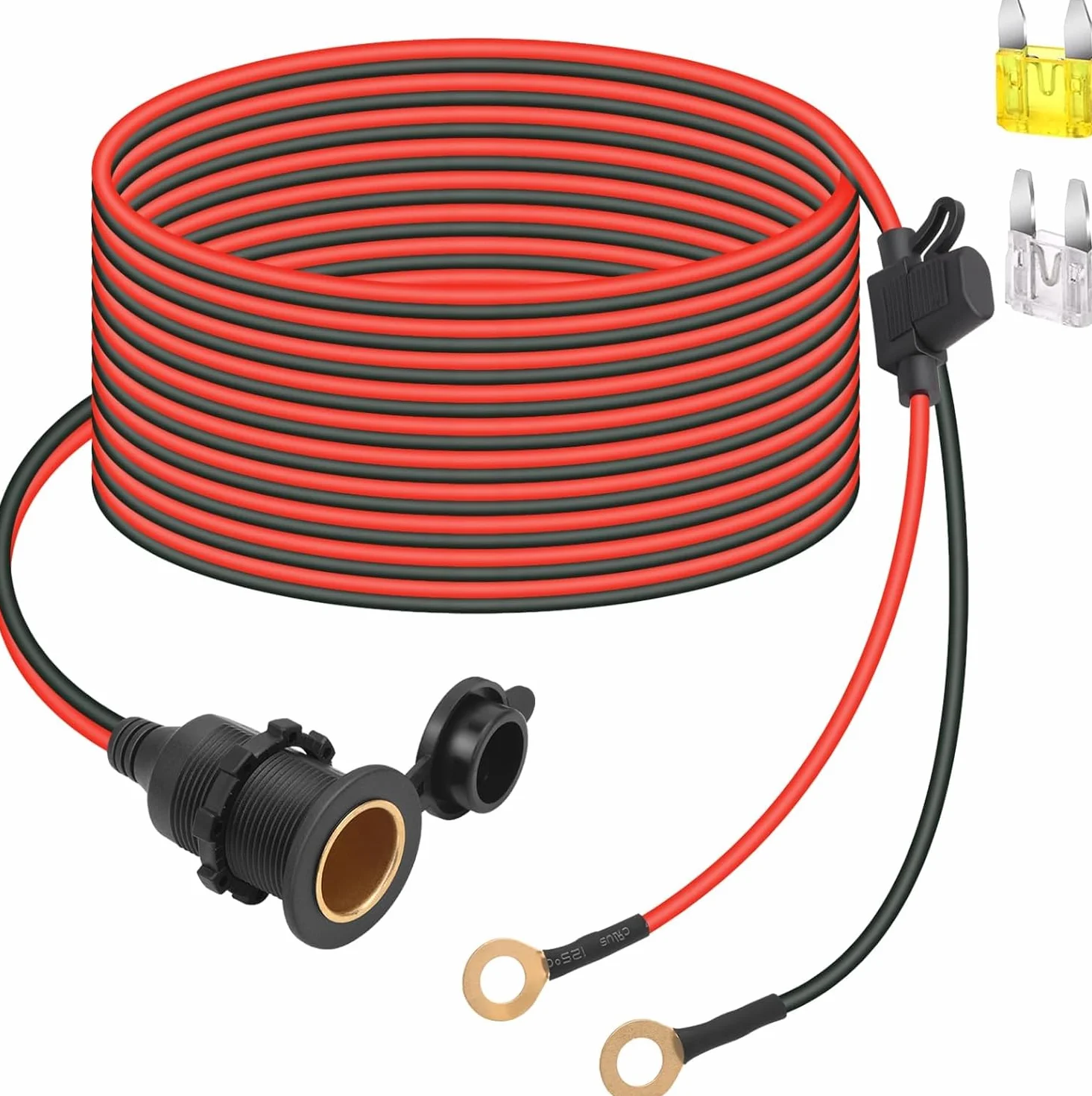 12V / 24V DC Toma de mechero fija, Impermeable Marine Grade Enchufe del Encendedor de Cigarrillos Outlet，Cable alargador de 3m 14AWG 20A,Coche, Motocicleta, Barco