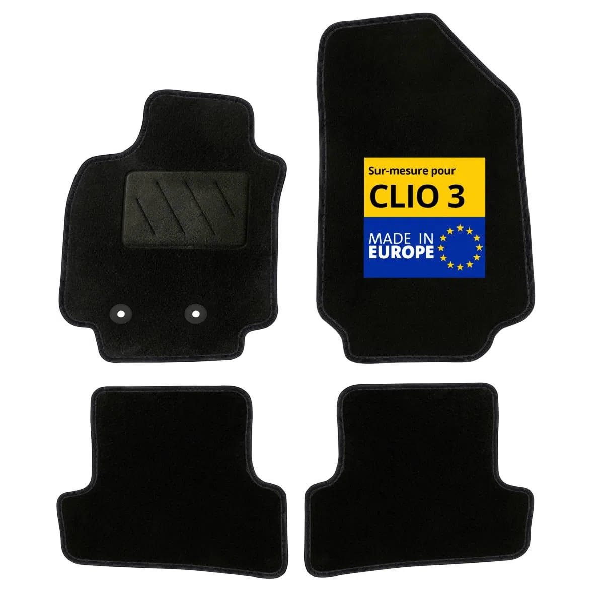 DBS - Alfombrillas para Coche - A Medida para Clio 3 (2005-2014) - con Clips - Alfombrillas Antideslizantes para Coche - 4 Piezas