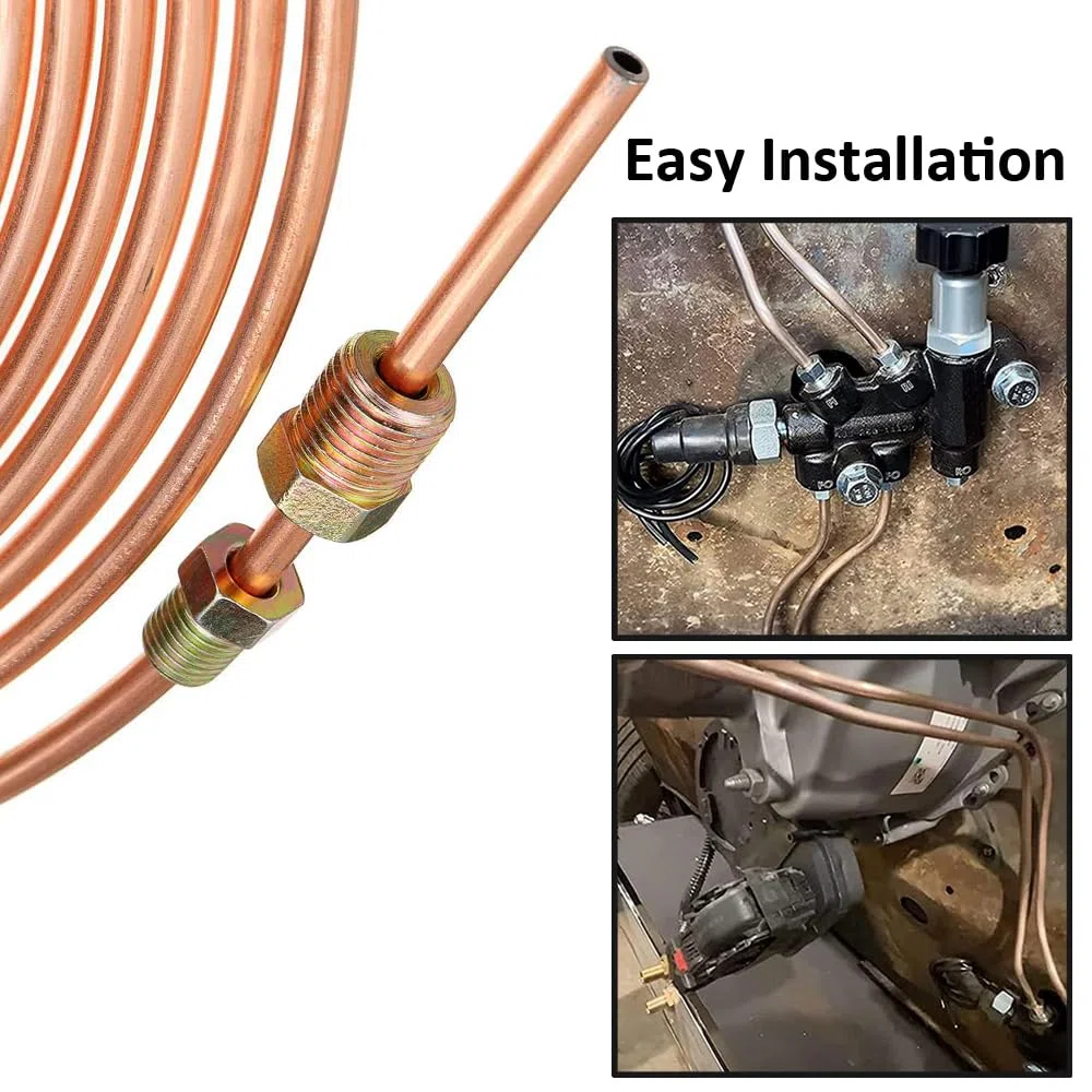 6,35mm Tubo de Freno de Cobre para Auto 1/4" Kit de Línea de Freno Manguera de Freno Recubierta de Cobre Reemplazo Automóvil Tubería de Freno Aceite Combustible 7,6m