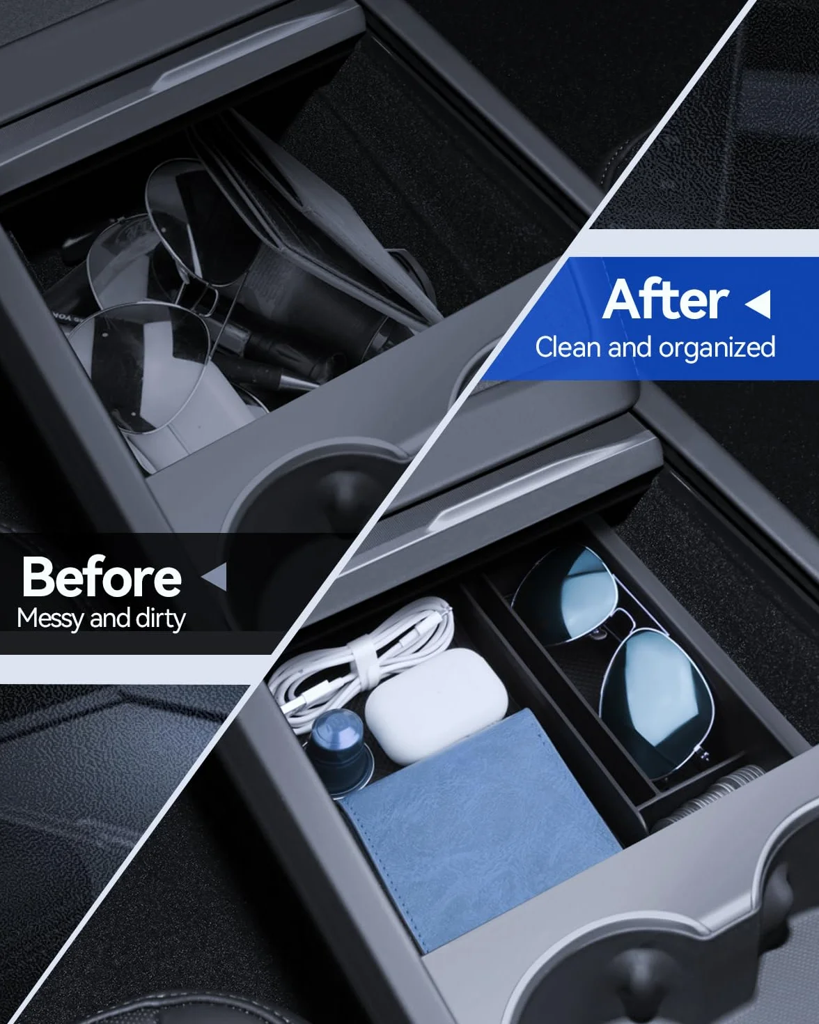 4 accesorios para Tesla Model 3 2024 organizador de consola central, bandeja organizadora de silicona, caja de almacenamiento para reposabrazos y caja oculta Tesla Model 3 2024 Highland