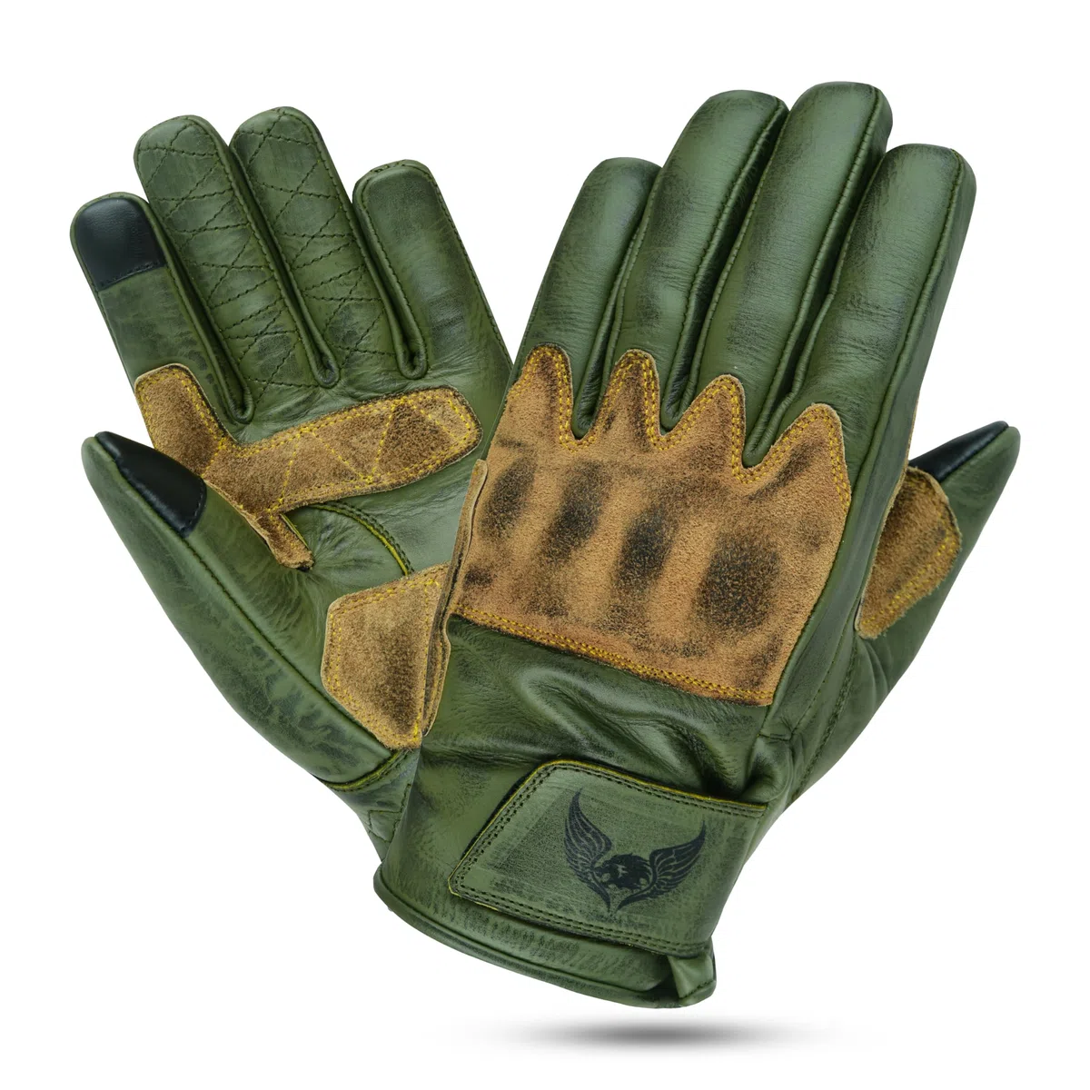 Leatherick Guantes de Moto de Cuero de Piel de Vaca para Hombres Guantes de Moto Duraderos, Compatibles con Pantalla Táctil y Nudillos de Cuero Ante Certificados por CE