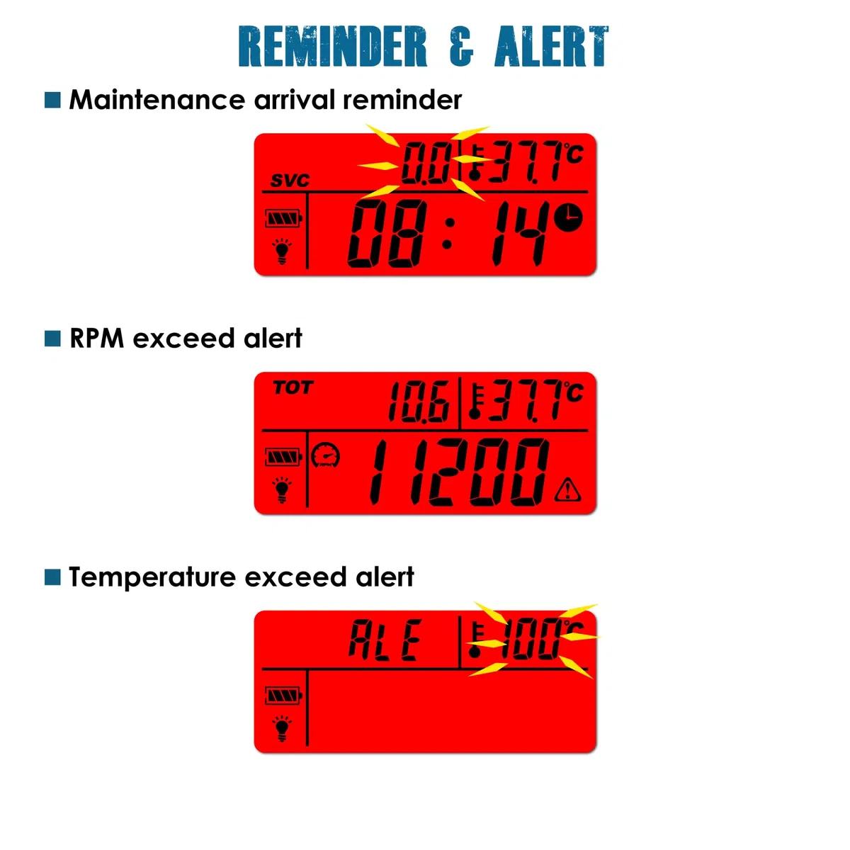 Runleader Medidor de Temperatura del Motor Digital, Tacómetro de Horas de Mantenimiento, Reemplazo de Batería para Tractor de Jardín, Generador, Motocicleta, ATV, Motonieve, etc.