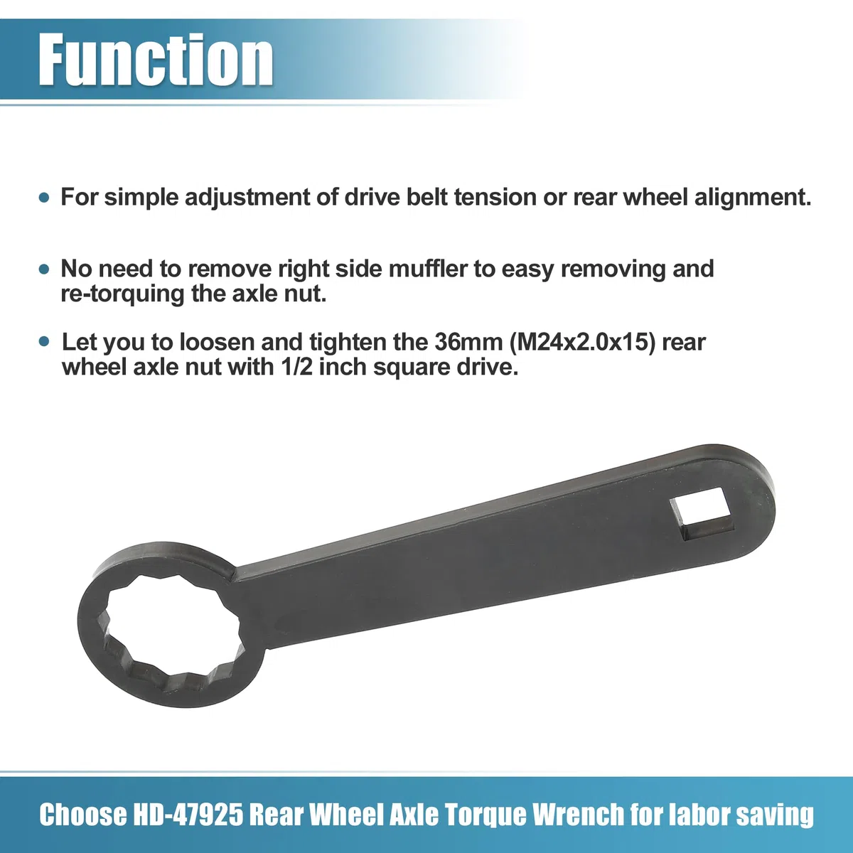 Motoforti 36mm Trasera Rueda Eje Tuerca Torque Llave Manual Herramientas HD-47925 Negro