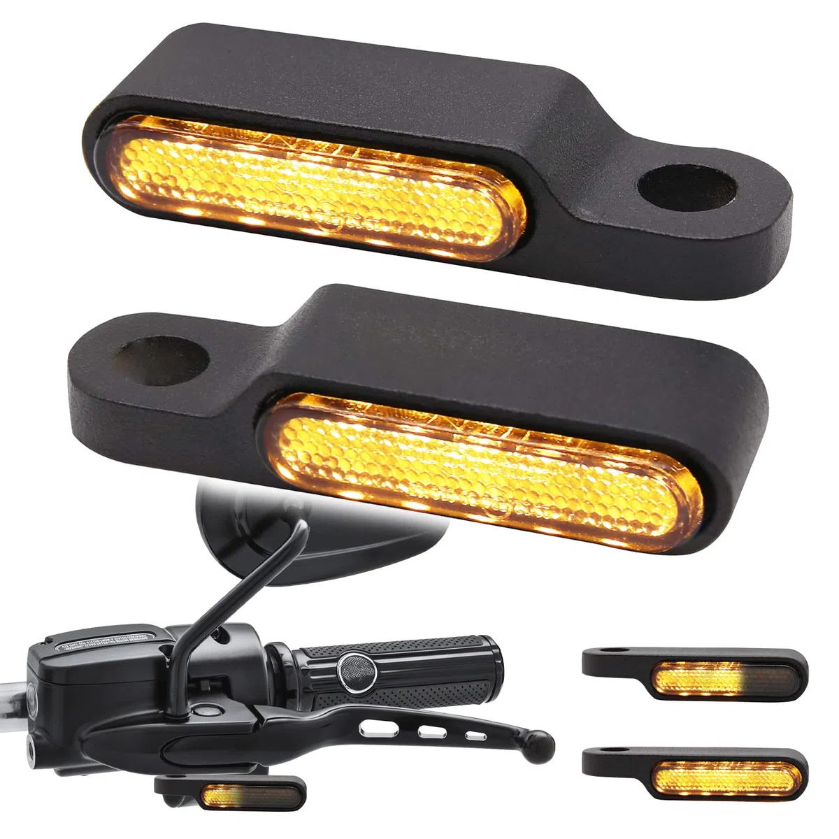 JMTBNO Intermitentes Moto de Manillar LED, Luz de Señal de Giro Delantero Secuenciales Mini Indicadores Homologados 12V Aluminio Luz Ámbar Impermeable M8 para Cruiser Chopper Bobber Scooter Quad