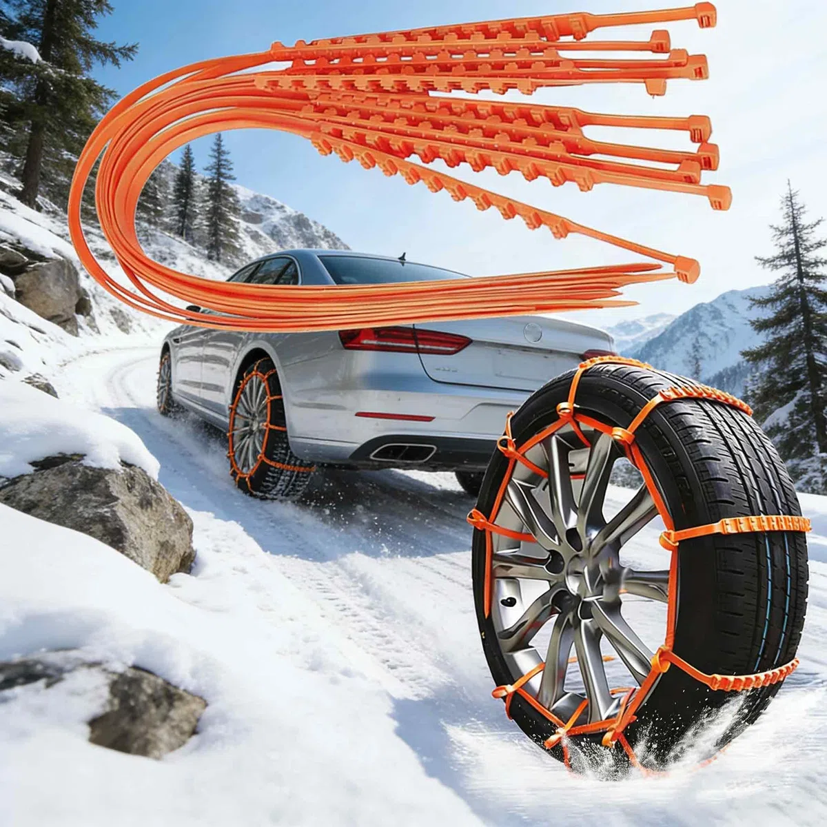 20 cadenas de nieve antideslizantes para neumáticos, bridas, universales, reutilizables, para coches, todoterrenos, SUV, aptas para barro de nieve y colgantes, compatibles con 205 55 R16 205