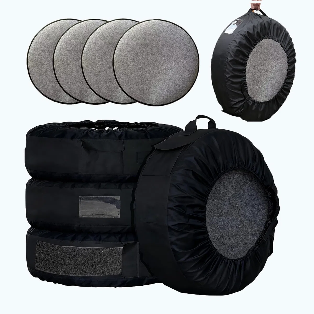 Juego de Bolsas para Neumáticos 15 a 20 Pulgadas, Funda Protectora para Neumáticos con 4 Almohadillas de Fieltro, Neumáticos de Coche, Impermeables, Antipolvo, Protección y Transporte