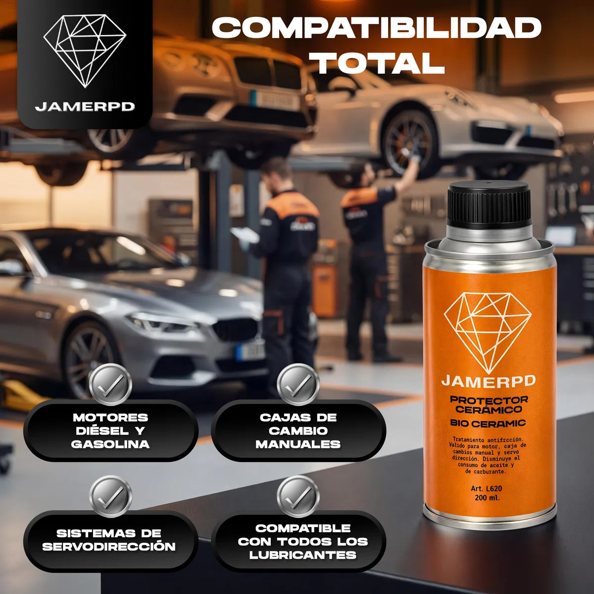 JAMERPD Protector Cerámico 200ml | Aditivo para Motor, Caja de Cambios y Dirección | Reduce Desgaste, Mejora Lubricación y Elimina Ruidos | Compatible con Diésel y Gasolina