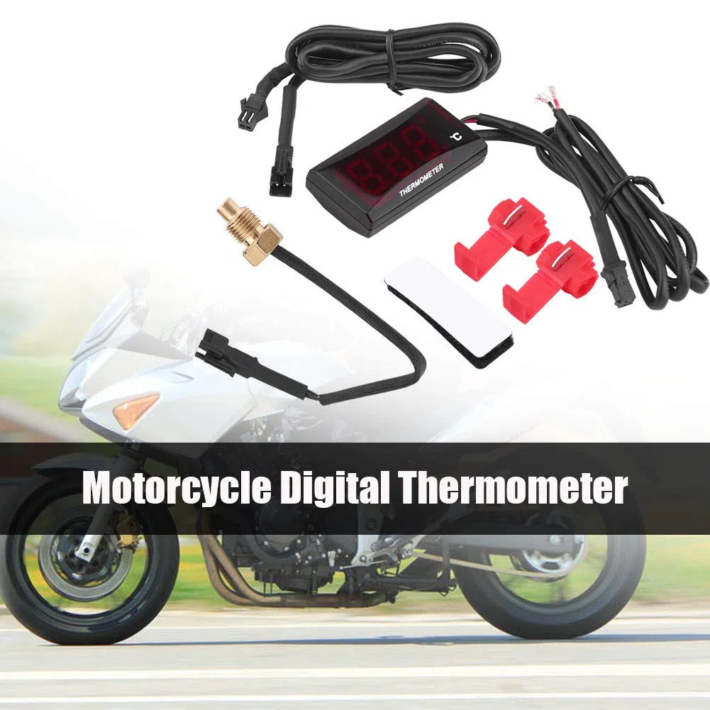 Fydun Termómetro digital de la motocicleta Temperatura del agua Medidor de temperatura para Scooter de carreras(Luz de fondo roja)