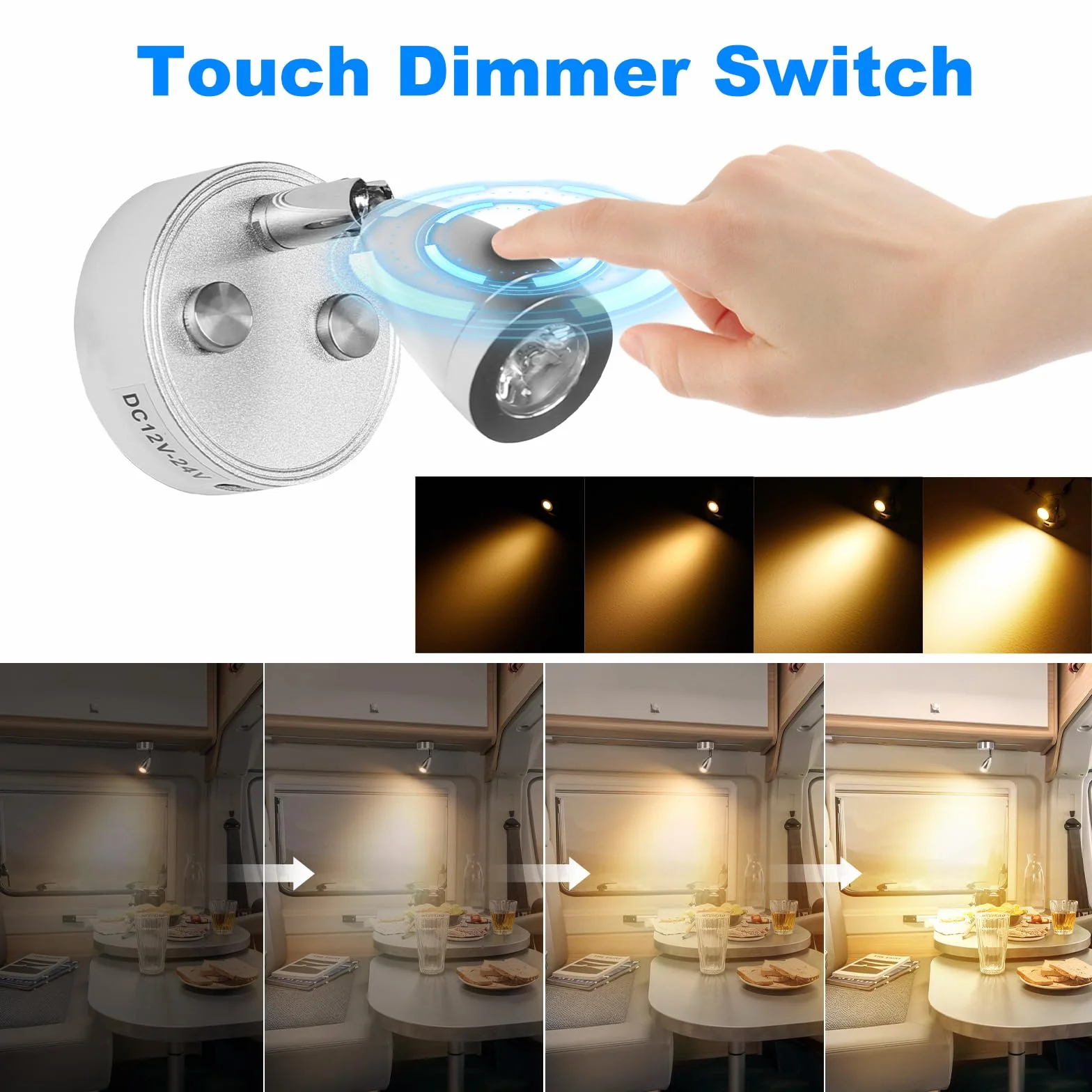 SUPAREE Luces Camper 12V Luz Lectura 12V USB Lampara LED Autocaravana Regulable 3200K con Puertos USB Interruptor Táctil para Furgoneta Caravana RV Van Barco 2 Piezas