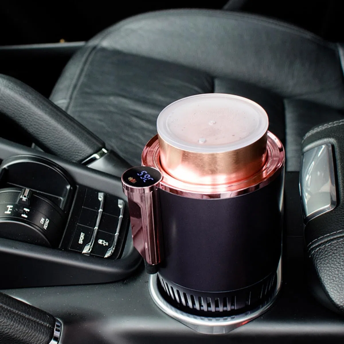 Roadmug - Heating and Cooling Car Cup Holder, 2 in 1 Smart Car Heating Cooling Cup Holder, Roadmug Can Heat Or Cool Drink (Black)