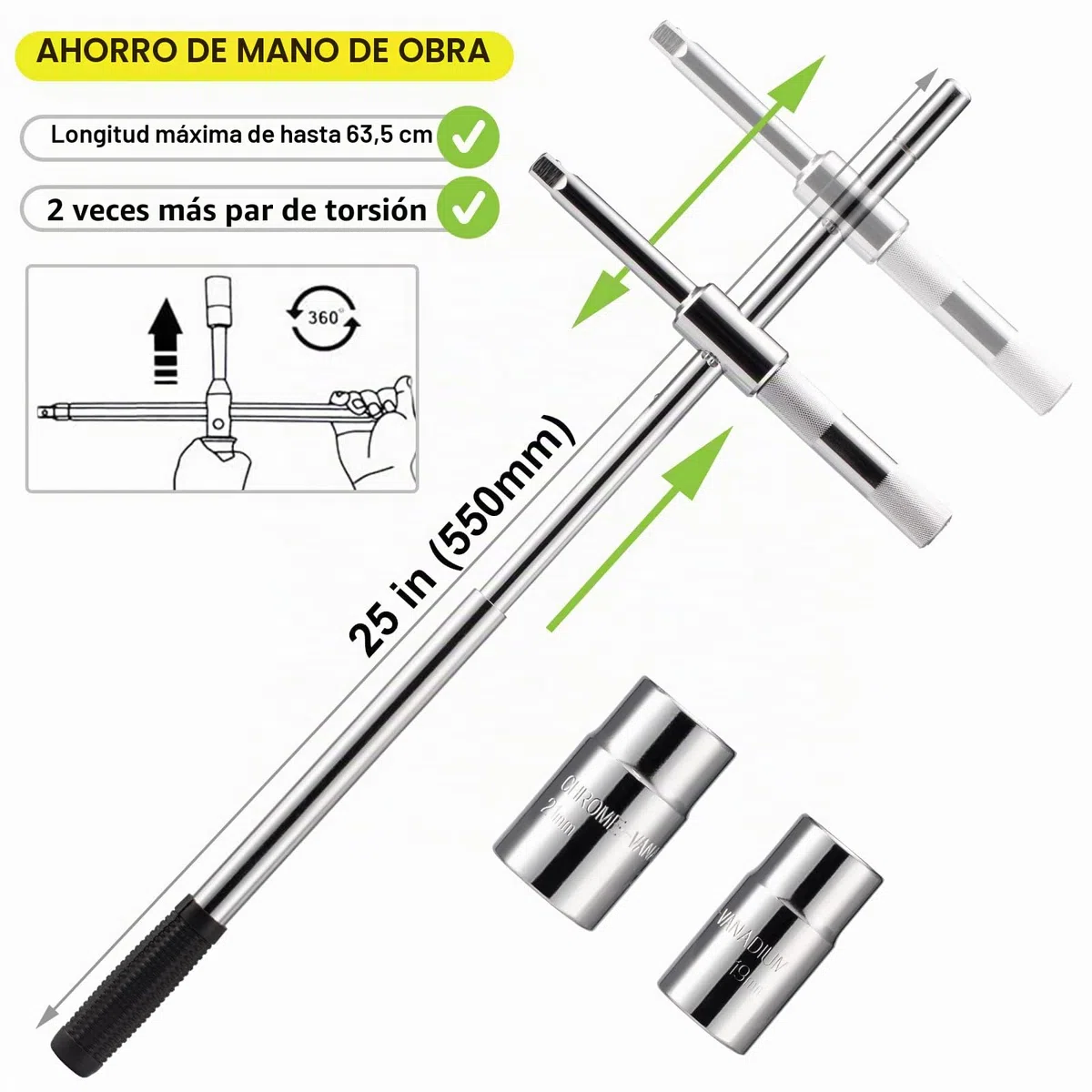Spurtar Llave de Rueda de Cruz 17 19 21 23mm Extensible Rueda Telescópica Coche Furgoneta Brace Enchufe Neumático Tuerca Llave