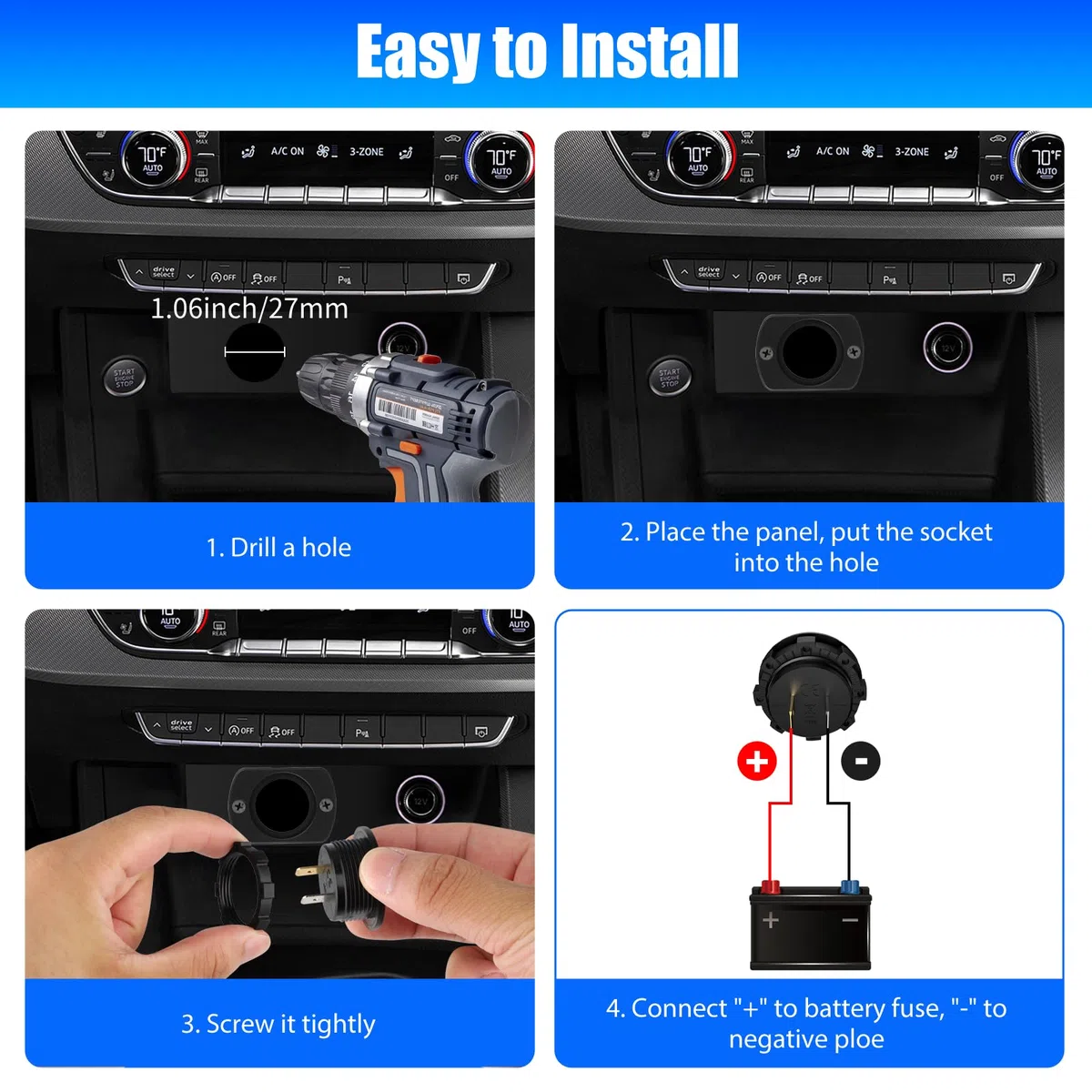 Linkstyle 2 Piezas DC Voltímetro 12V 24V, Impermeable Pantalla Digital LED Voltaje Redondo, Bateria Voltaje Medidor para Coche Marino Motocicleta