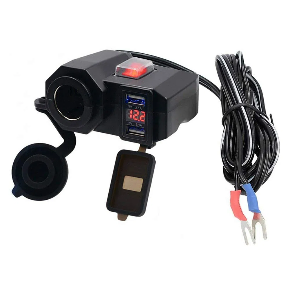 D74CS - Cargador Doble USB para Moto con Soporte táctil 12V / 24V Adaptador de Encendedor LED para Motocicleta Impermeable
