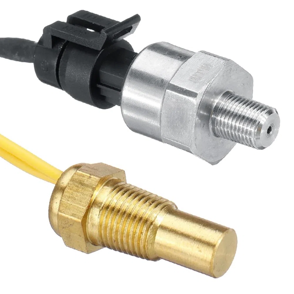 4 en 1 LCD 12V/24V VoltíMetro de PresióN de Aceite VoltíMetro Temperatura del Agua Indicador de Combustible de Aceite con Sensor de 10 Mm para CamióN Excavadora