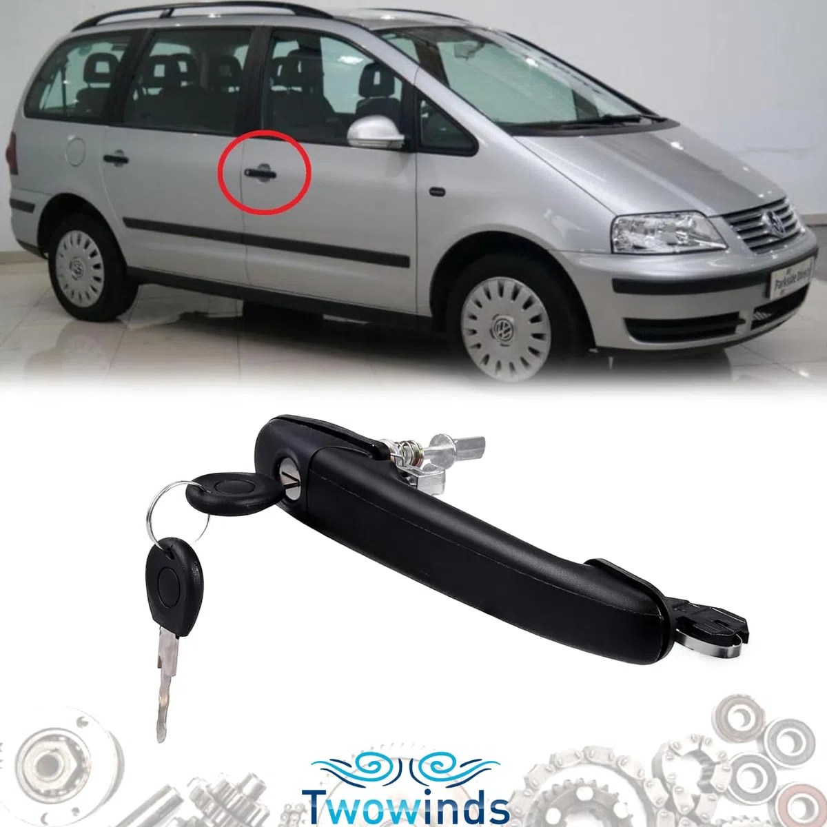 Twowinds - Manilla 6N0837207 Compatible con Ford Galaxy (1995-2015) Seat Alhambra (1996-2010) VW Sharan (1995-2010) Polo (1994-2001) - Puerta Delantera Izquierda o Derecha - Tirador - Cerradura