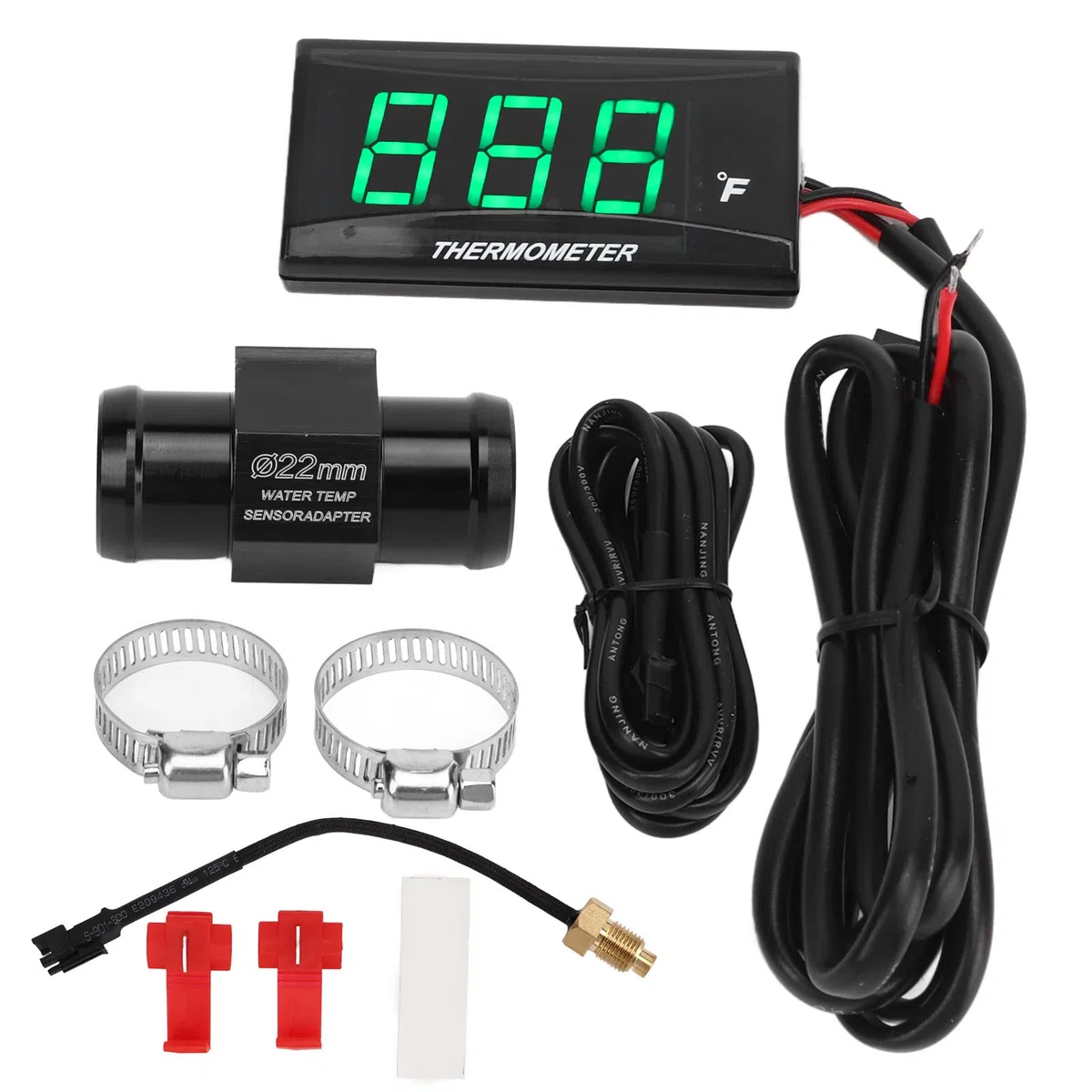Medidor de Temperatura del Agua para Motocicleta, Termómetro Digital de Agua, Medidor de Temperatura Fahrenheit, Indicador de Temperatura del Agua LED DC 12 V con Adaptador de