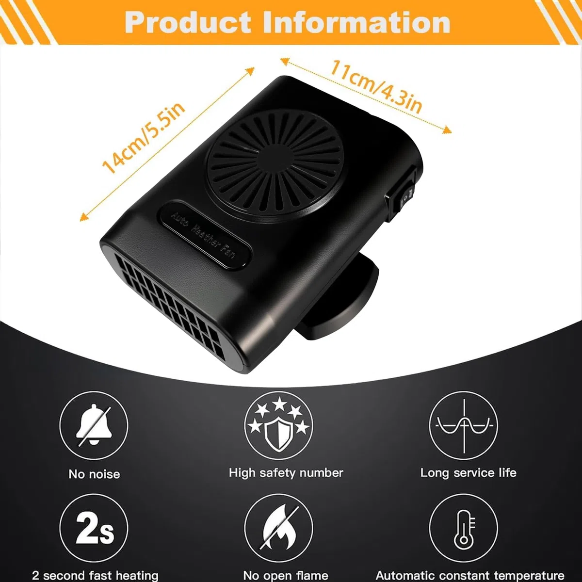Pipihome 200W Calefactor Coche 12V, Calefactor Portatil para Coche Descongelador Parabrisas, Calentador Bajo Consumo Mechero, 360 Grados Rotación, para la Mayoría de los Automóviles, Camping (C)