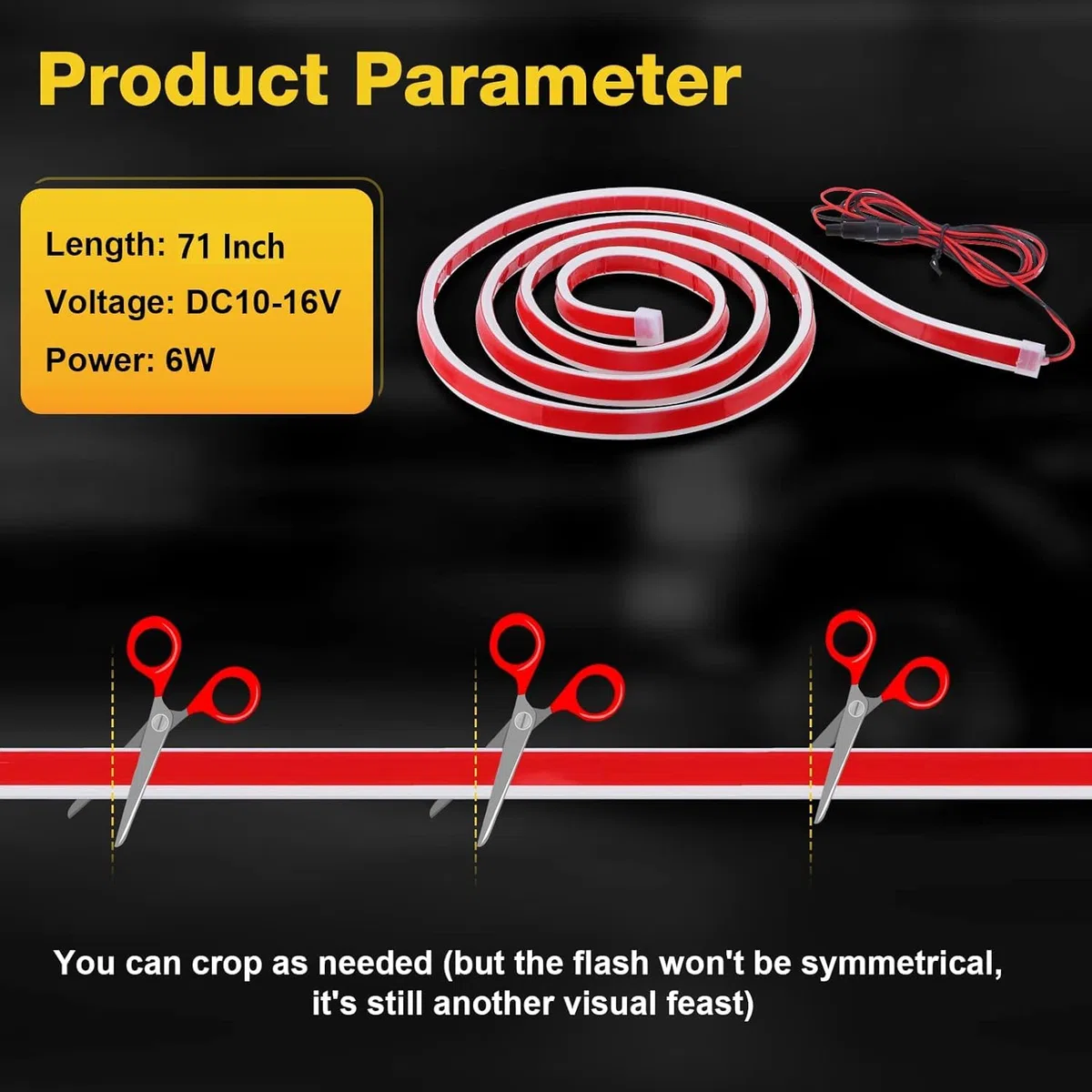 Tira luminosa LED para campana de coche, 1,8 m, 12 V, LED dinámico, brillante, exterior, flexible, tira de luz, luces diurnas para coche, camión, SUV, 71 pulgadas