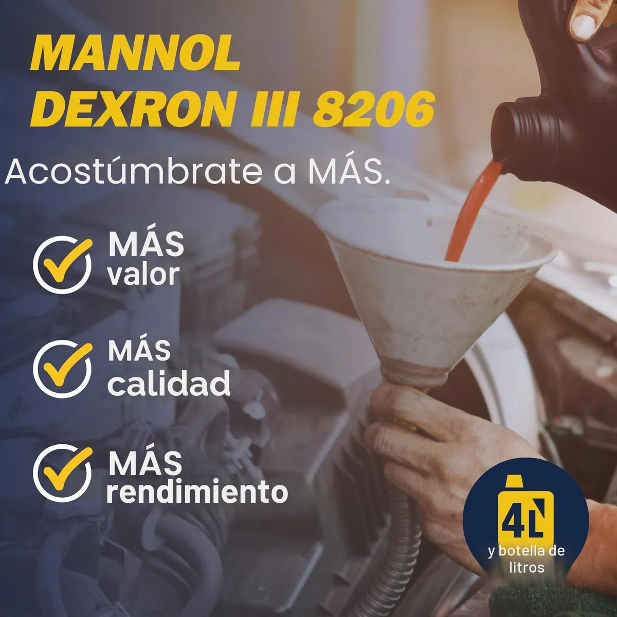 MANNOL | Líquido de Transmisión Sintético Universal ATF 4L | MN8206-4 | Compatible con Dexron-III H/G/F, Dexron-II E y Ford Mercon V | Ideal para Turismos, Comerciales y Todoterrenos