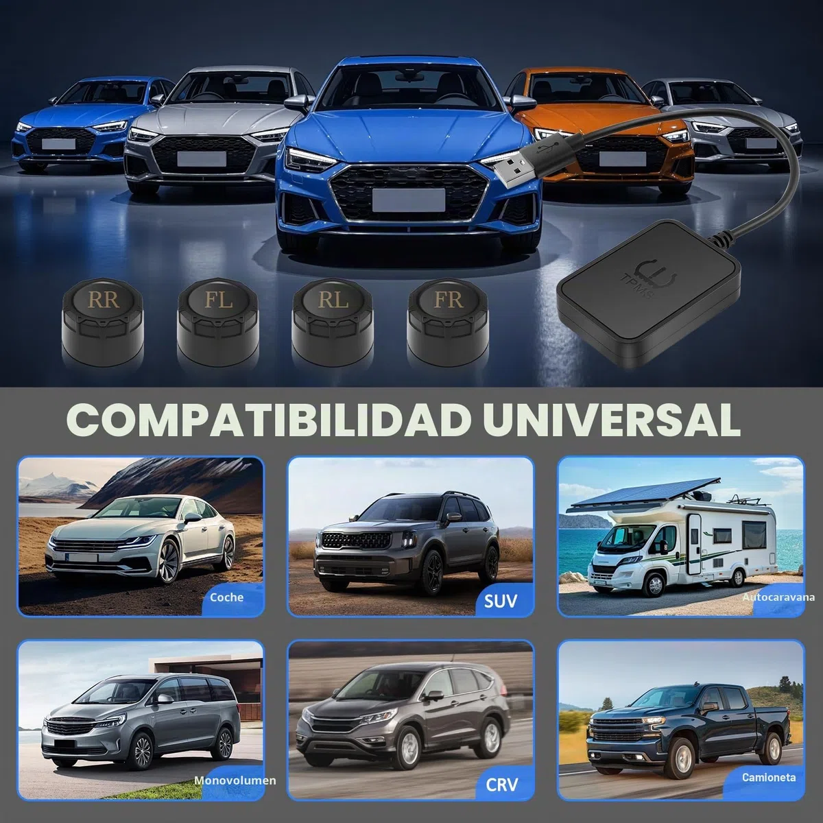 Sistema de monitoreo de presión de neumáticos de coche Liwogi con carga USB, para pantalla de navegación Android, herramienta universal de monitoreo de presión de neumáticos TPMS con 4 sensores, 8 Bar