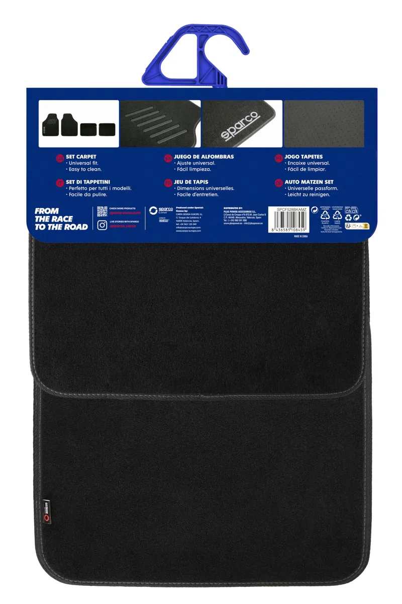Sparco Alfombrillas de Coche de Moqueta 4 Piezas, Amazon Exclusive, Poliéster Resistente con Talonera, Antideslizantes, Fáciles de Instalar y Limpiar