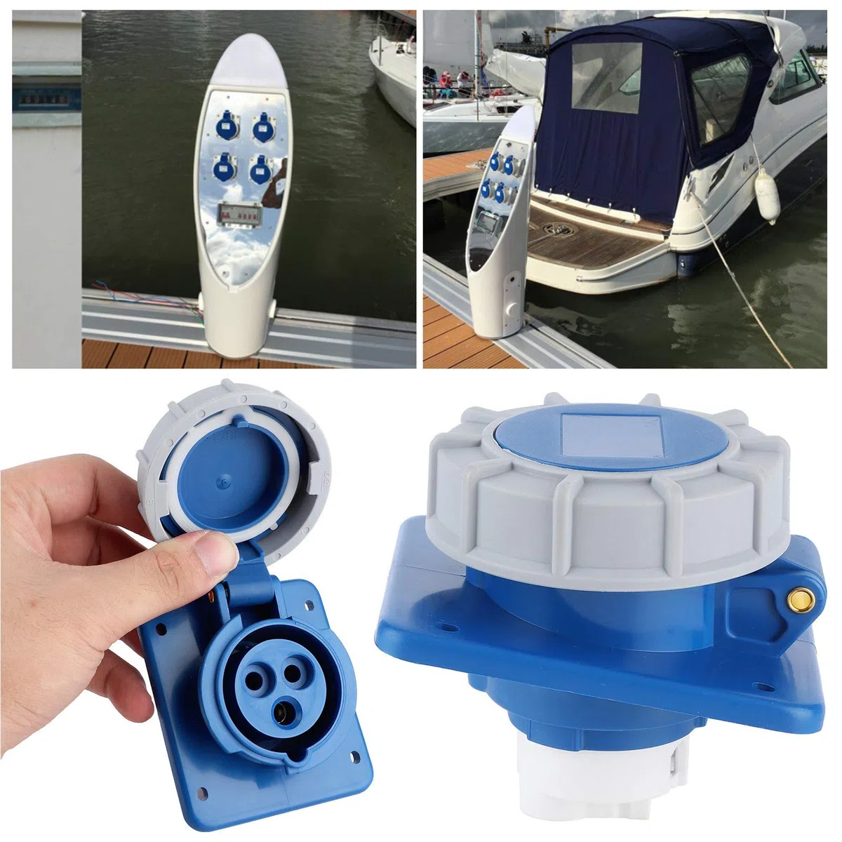 Toma de Corriente Marina Leapiture 16A para Barco RV, Toma de Corriente Marina con Junta IP67, Resistente al Agua 220 ‑, para yate, Autocaravana, Caravana