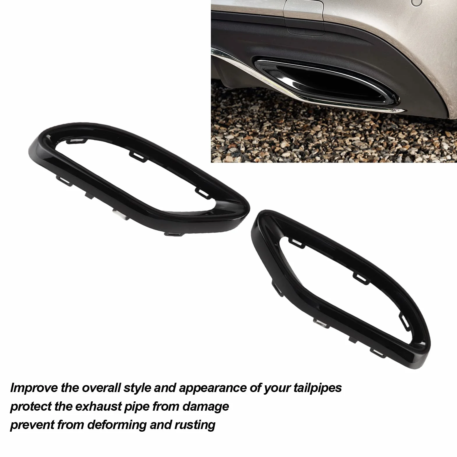 Embellecedores de Punta de Escape para Coche, Marco Decorativo Negro Brillante de Repuesto con Broche Trasero, Kit de 2 Piezas para Vehículos Premium (Par)
