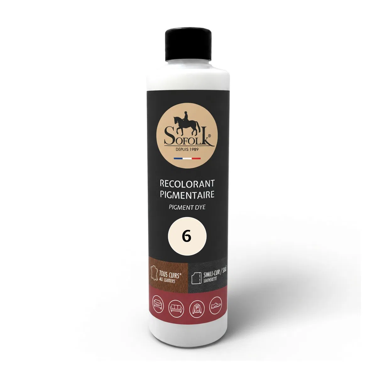 Sofolk - Pintura Cuero/Polipiel - Recoloración para cuero dañado, rayado, arañado, descolorido - Volante de coche, asiento de coche, sofá, zapatos - 250ml - 06-OFF-WHITE