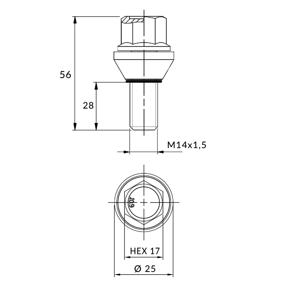 20 tornillos excéntricos, M14 x 1,5, 28 mm