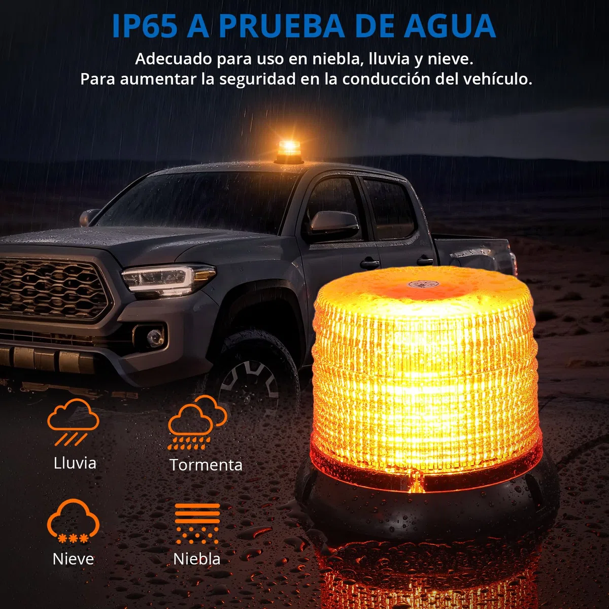 Baliza giratoria Rotativo Luz LED 12V/24V, 72 LED, base magnética, 6 modos de parpadeo, luz de advertencia IP65 para coche, camión, tractor,rotativo tractor