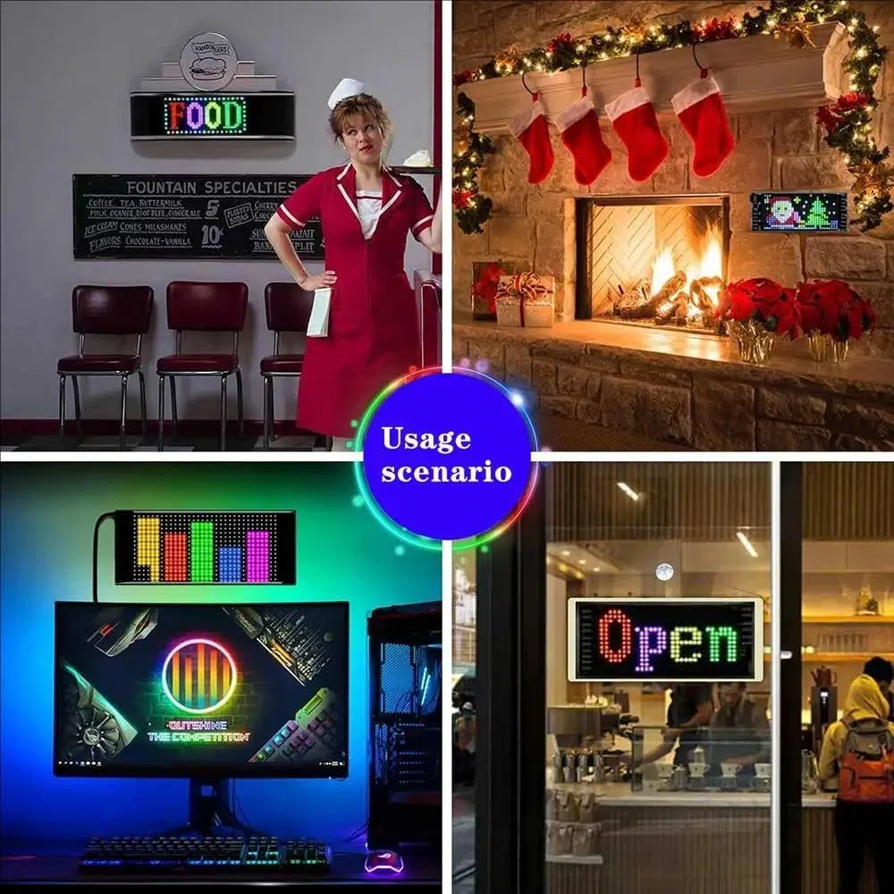 letrero led programable,pantalla led publicidad exterior,Pantalla flexible LED programable,92 mm x 374 mm,Luz ojo de diablo para coches y camiones,Con control por app y mando a distancia