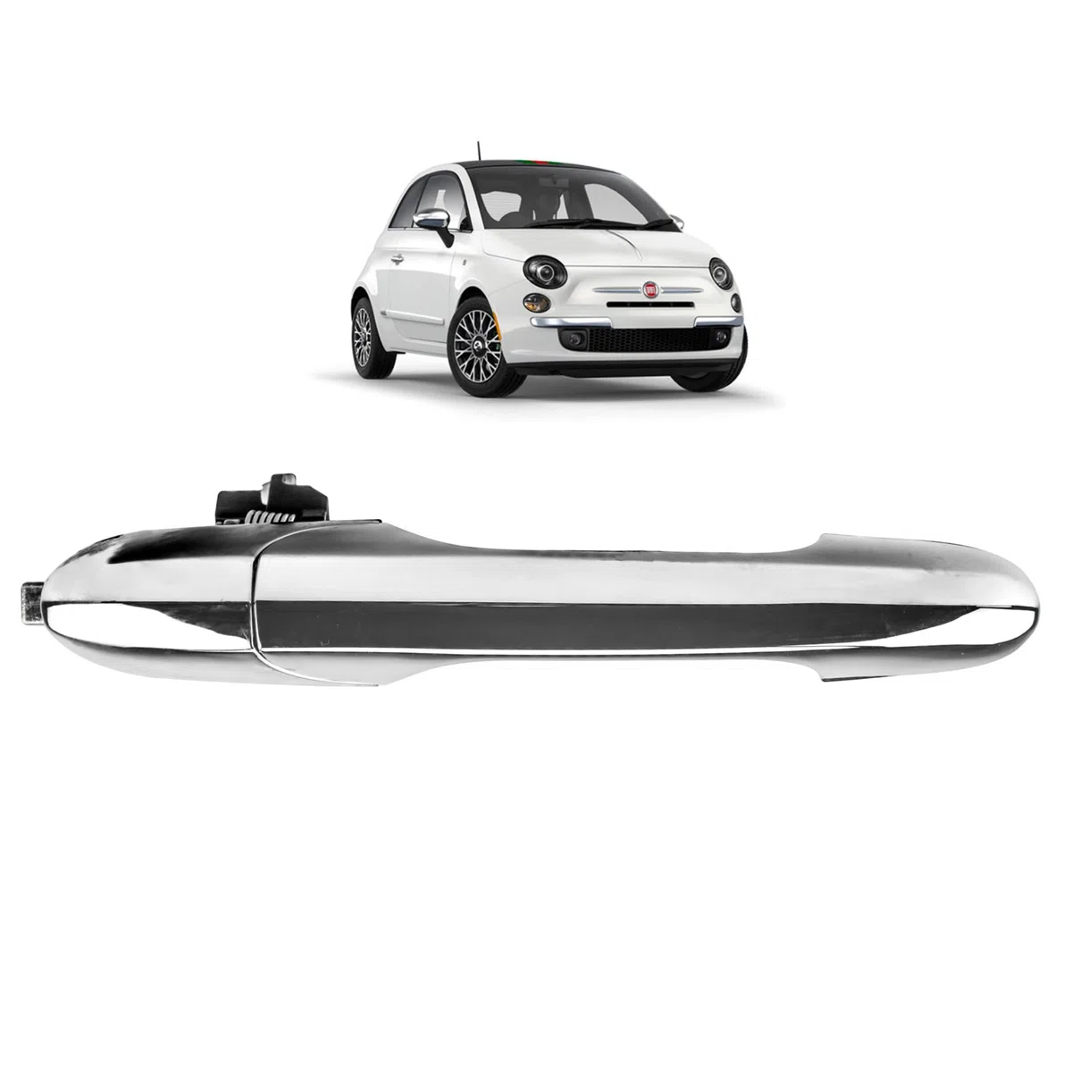 Maneta de puerta compatible para Fiat 500, Fiat 500C y Abarth (2007-2022) manilla exterior | DELANTERA DERECHA (lado pasajero) (cromada) 735592014 | 735451696 | 735485874 | 735592026