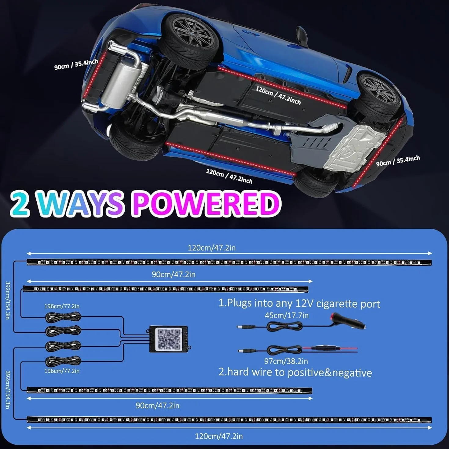 YUGUANG Kit de 4 Luces Underglow para Coche, Control por APP Multicolor Kit de Luces Underglow Sincronización Musical Tiras de Luz RGB Underbody Impermeables para Coches Camiones SUVs.