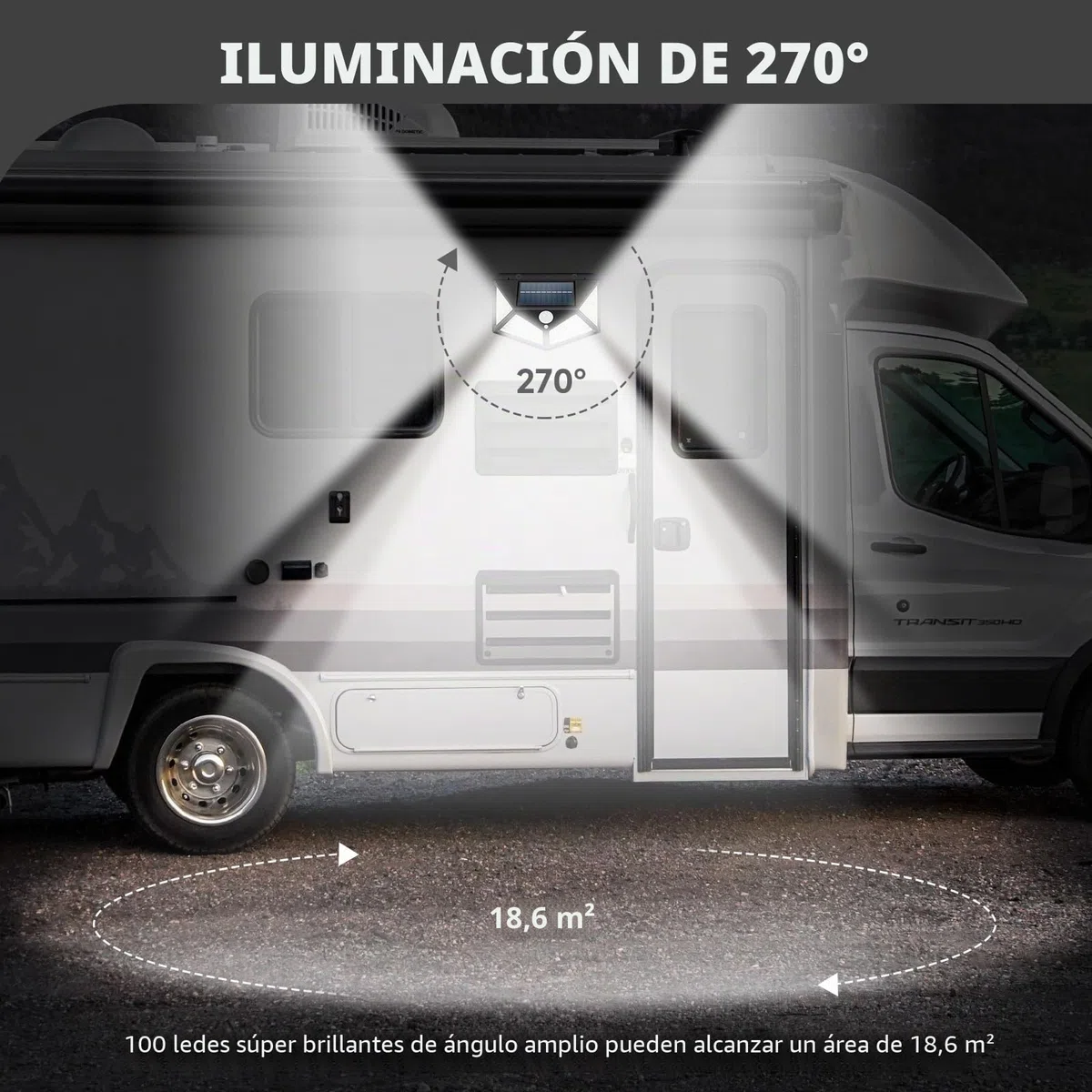 Luz solar para porche RV – Instalación magnética, luz de sensor activado por movimiento, iluminación LED exterior de caravana, luces de toldo RV para caravanas, remolques, cámpers, quinta