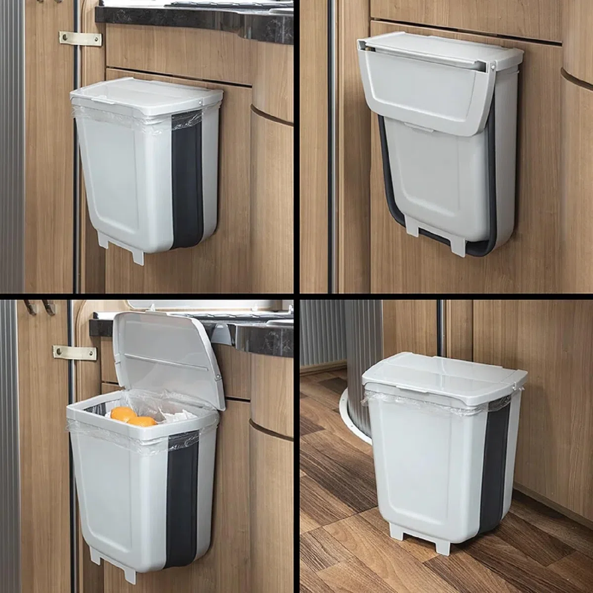 ProPlus Cubo de basura plegable de 8 l, 29 x 27 x 20 cm, para caravana, camping, cocina