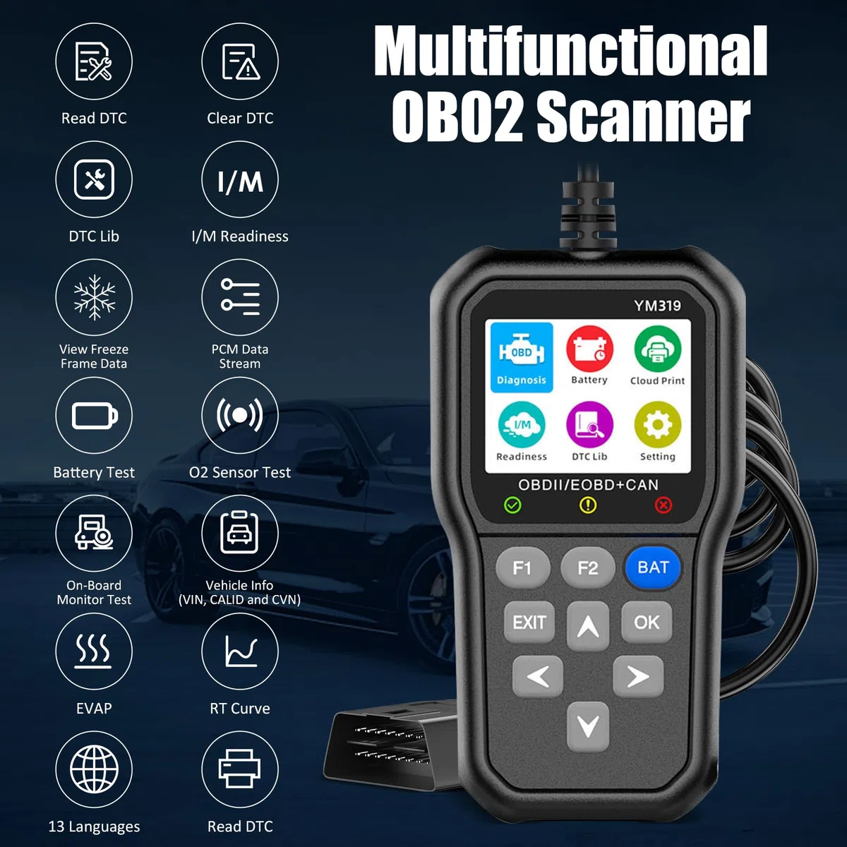 OBD2 Diagnosis Coche OBD Scanner, Escáner OBD2 Lector de Códigos Para Coche, Luz de Verificación del Motor con Reinicio OBDII/EOBD, Herramienta de Diagnóstico Para Todos los Coches Posteriores a 1996