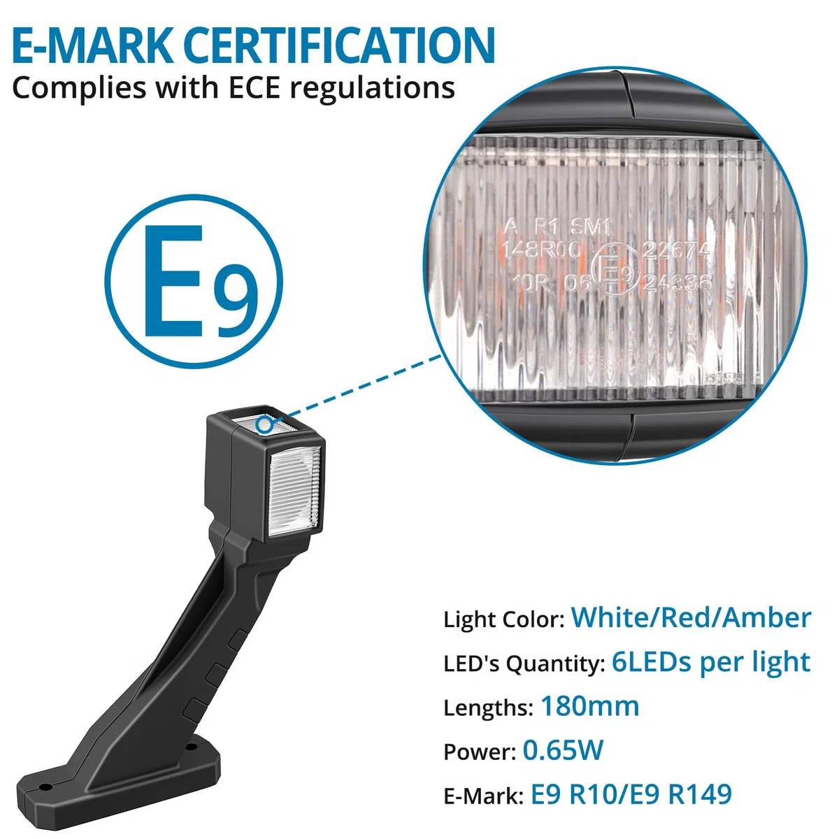 AUTOUTLET 2pcs Luces Galibo Luces de Marcador Lateral LED 12-30V Impermeables con Reflector Interno Luz de Advertencia Blanca, Roja, Ámbar 187mm para Remolque, Furgoneta y Caravana