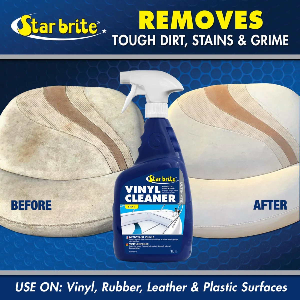 STAR BRITE Ultimate Limpiador Vinilo - También para Caucho, Cuero y Plástico - Elimina la Suciedad & Manchas Persistentes en la Tapicería Interior y Exterior, en Automóviles, Barcos, Ropa Impermeable
