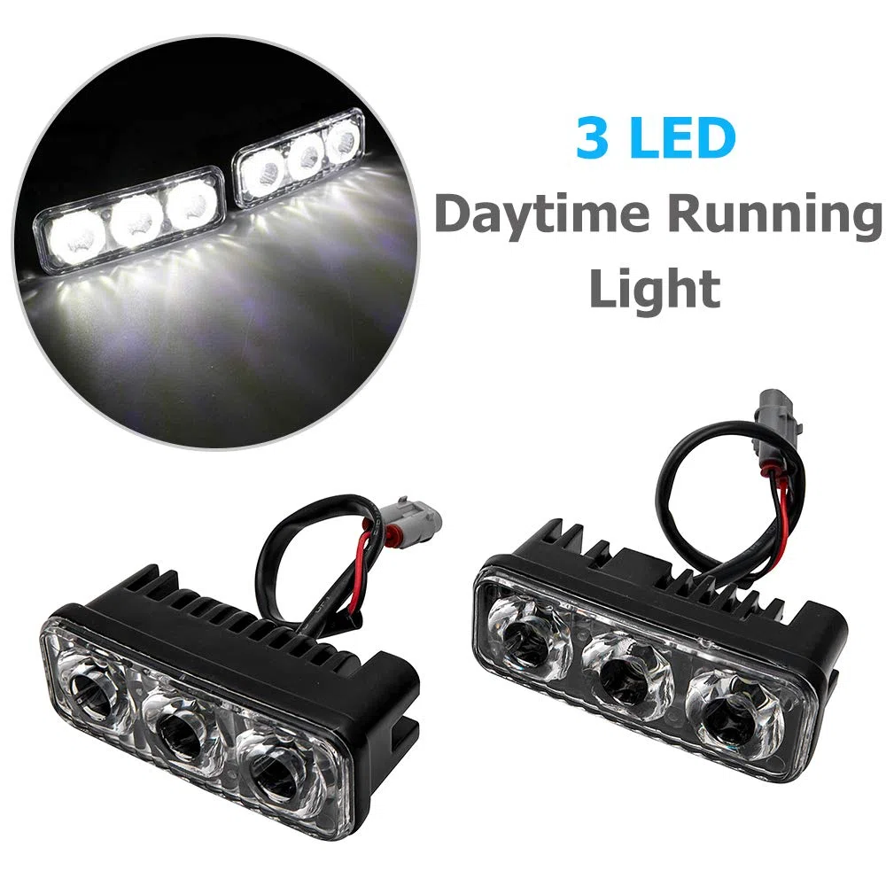 Riloer Luz de Conducción Diurna, 2 x 12V 3 LED de Alta Potencia, DRL Luz Antiniebla de Conducción Diurna, Impermeable
